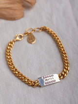 Meaningful and spiritual Gold Vermeil and sterling silver "Merci" bracelet handmade by Leeloobird Jewlery bali