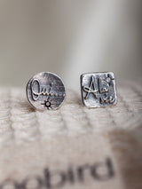 Leeloobird Jewelry bali oui a la vie silver earrings with engraved text