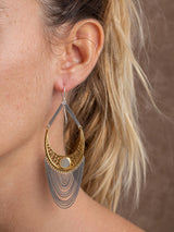 Model Wish earrings by leeloobird Bali featuring gold vermeil and sterling silver with mother pearl accents, displayed against a neutral background